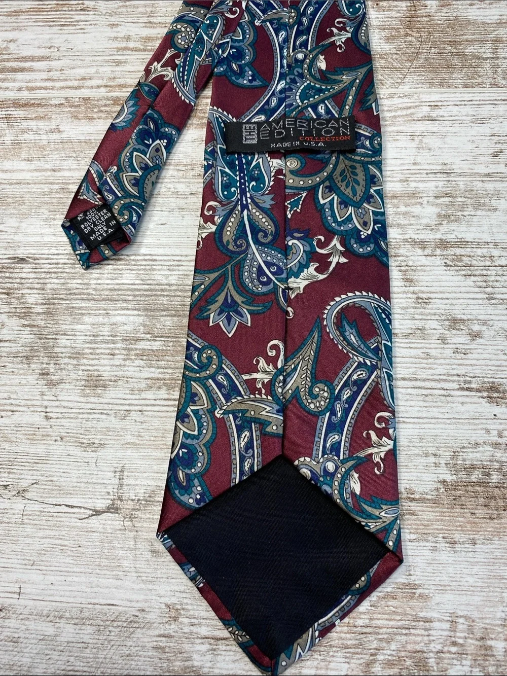 Vintage American Edition Collection Clip-on Tie Burgundy Blue Paisley Retro 18.5